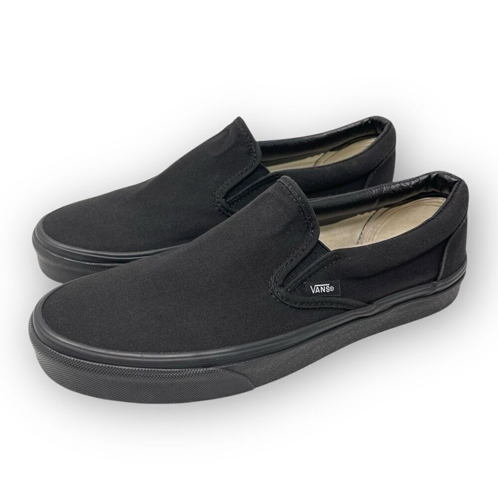 Vans Classic Slip On Black on Black Sneakers Canvas Shoes Women’s 10.5 Men’s 9